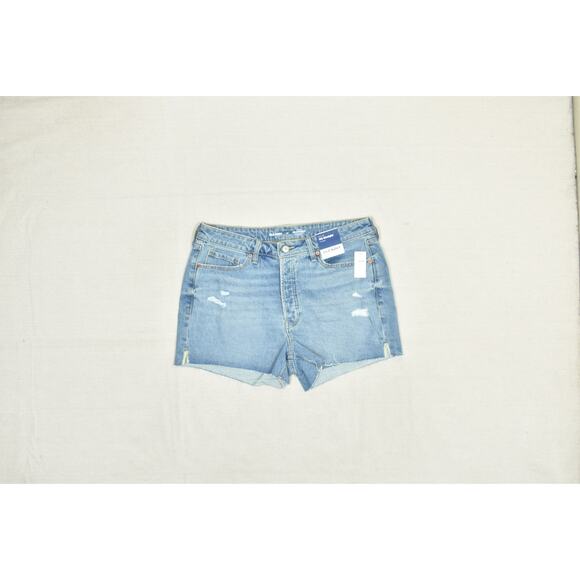Old Navy OG Straight Shorts Womens 14 Blue Denim High Rise Distressed Raw Hem - Picture 1 of 8